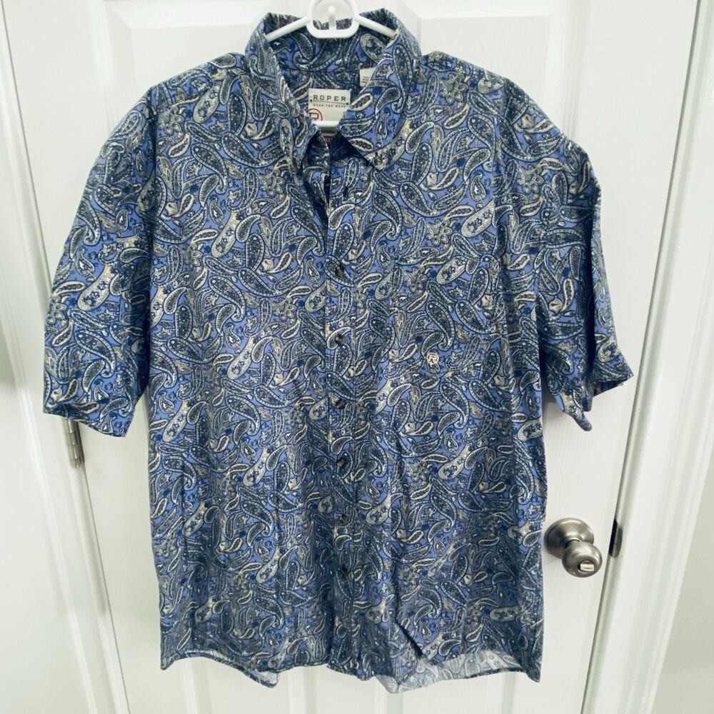 Roper Shirt Mens Size Xl Button Down Paisley Western Country Cowboy Short Sleeve
